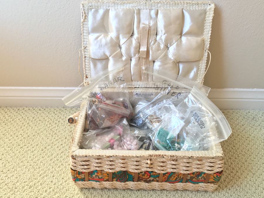 JUST ADDED - Vintage SINGER Sewing Supply Box With Various Jewelry Beads And Some Jewelry Pieces - See All Photos [Photo 2]