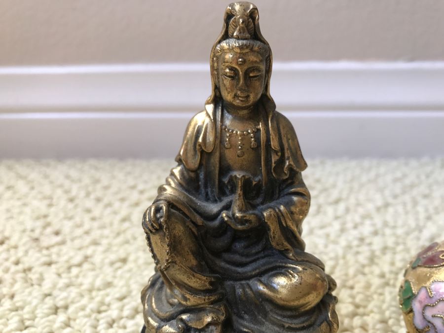 JUST ADDED - Various Items Including Brass Indian Sculpture With Stand, Cloisonne Vase, Japanese Trinket Box And Lacquer Box [Photo 6]