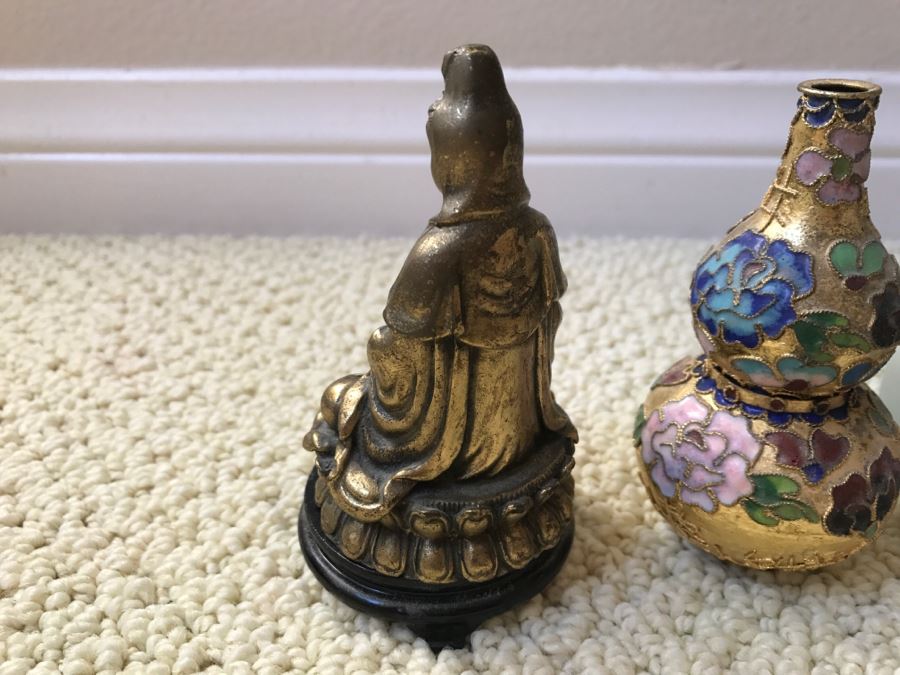JUST ADDED - Various Items Including Brass Indian Sculpture With Stand, Cloisonne Vase, Japanese Trinket Box And Lacquer Box [Photo 8]