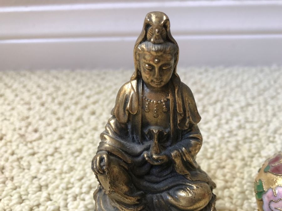 JUST ADDED - Various Items Including Brass Indian Sculpture With Stand, Cloisonne Vase, Japanese Trinket Box And Lacquer Box [Photo 5]