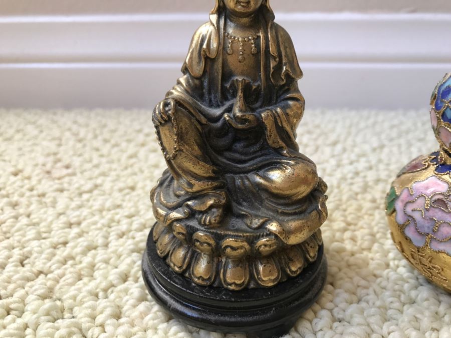 JUST ADDED - Various Items Including Brass Indian Sculpture With Stand, Cloisonne Vase, Japanese Trinket Box And Lacquer Box [Photo 7]