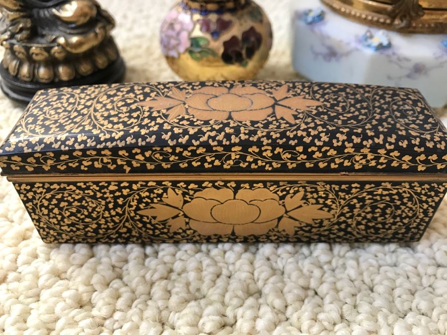 JUST ADDED - Various Items Including Brass Indian Sculpture With Stand, Cloisonne Vase, Japanese Trinket Box And Lacquer Box [Photo 2]