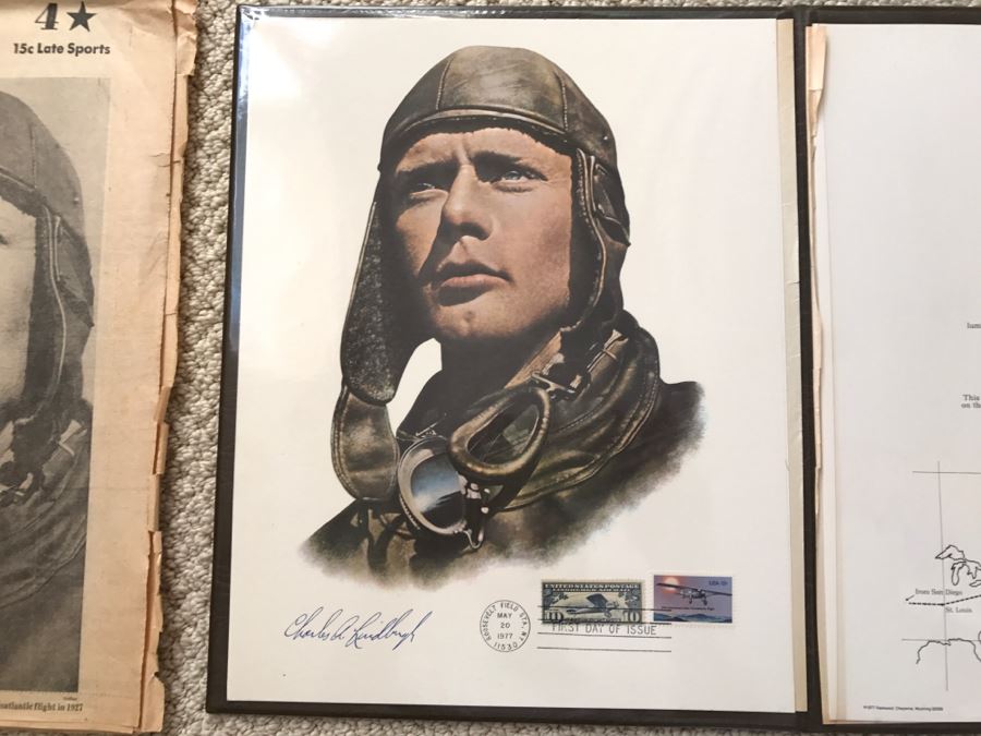 JUST ADDED - Charles Lindbergh First Day Issue Stamp Set With Newspaper [Photo 3]