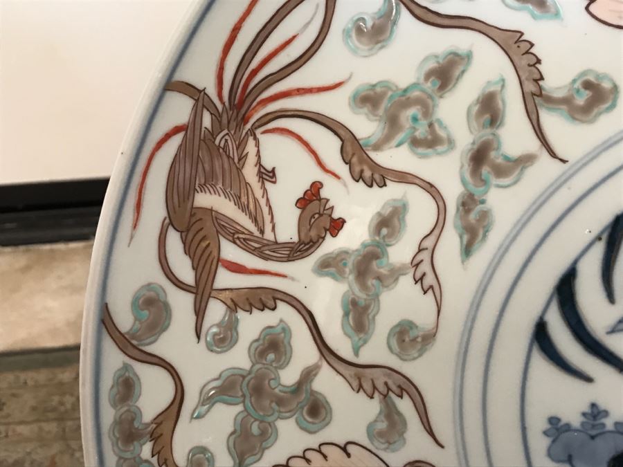 JUST ADDED - Pair Of Large Japanese Imari Porcelain Charger Plates Signed With Stands [Photo 10]