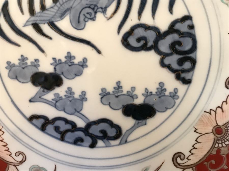 JUST ADDED - Pair Of Large Japanese Imari Porcelain Charger Plates Signed With Stands [Photo 5]