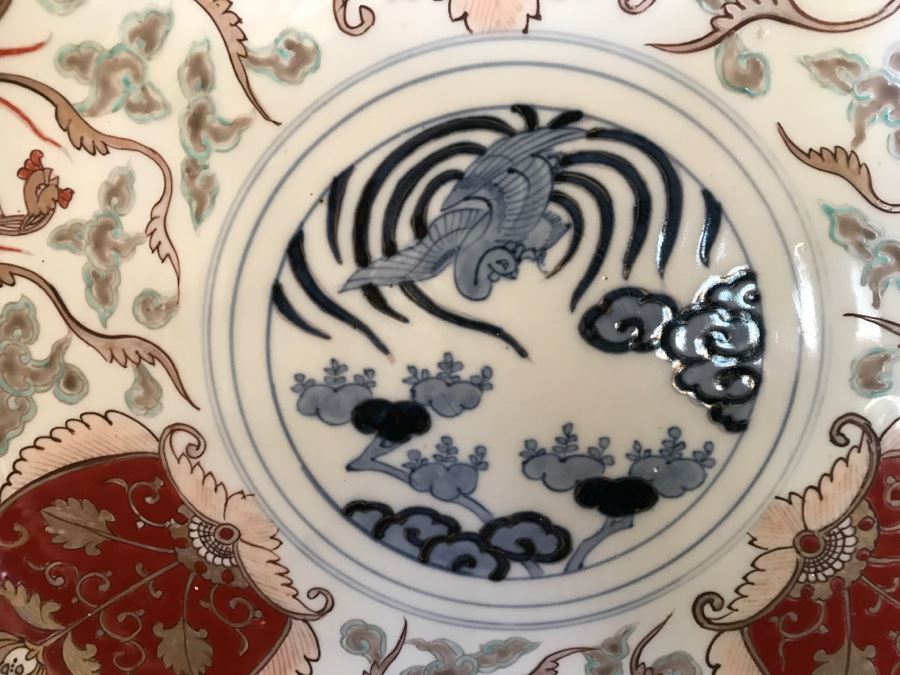 JUST ADDED - Pair Of Large Japanese Imari Porcelain Charger Plates Signed With Stands [Photo 3]