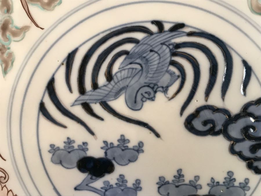 JUST ADDED - Pair Of Large Japanese Imari Porcelain Charger Plates Signed With Stands [Photo 4]