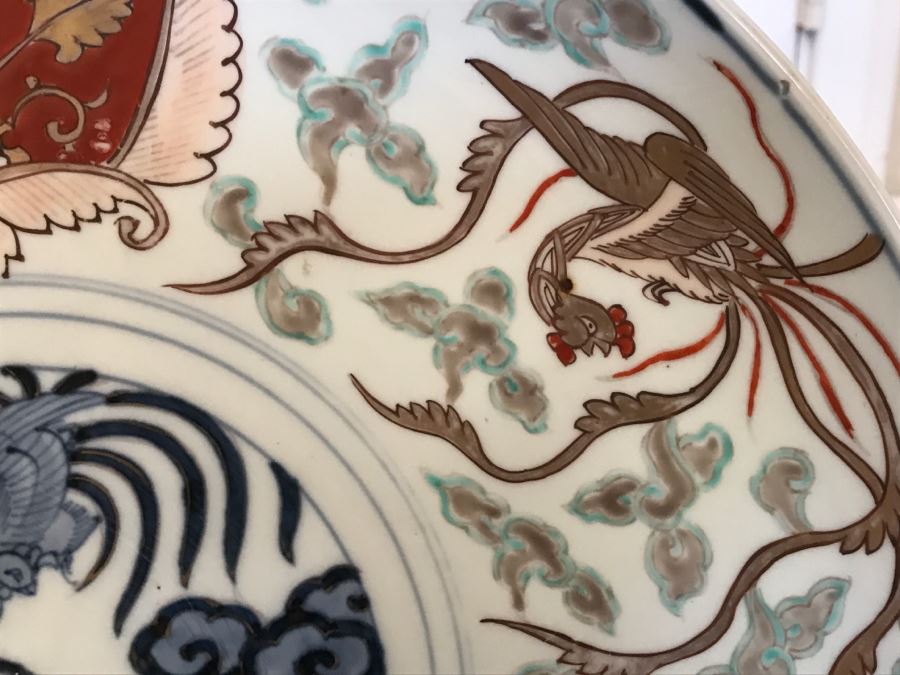 JUST ADDED - Pair Of Large Japanese Imari Porcelain Charger Plates Signed With Stands [Photo 12]