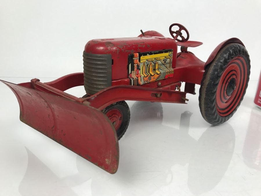Vintage 1950's Marx Toys Tin Litho Tractor Farm Equipment Toy With Front Plow [Photo 9]