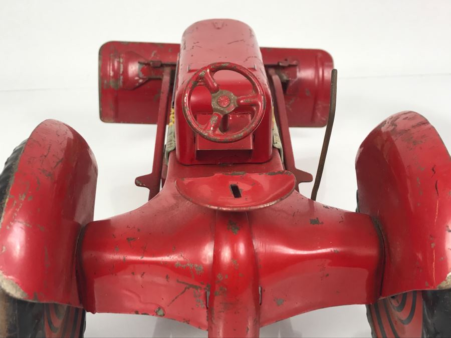 Vintage 1950's Marx Toys Tin Litho Tractor Farm Equipment Toy With Front Plow [Photo 15]