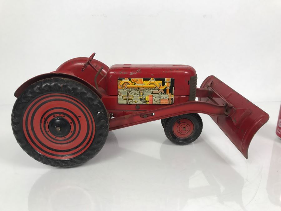 Vintage 1950's Marx Toys Tin Litho Tractor Farm Equipment Toy With Front Plow [Photo 2]