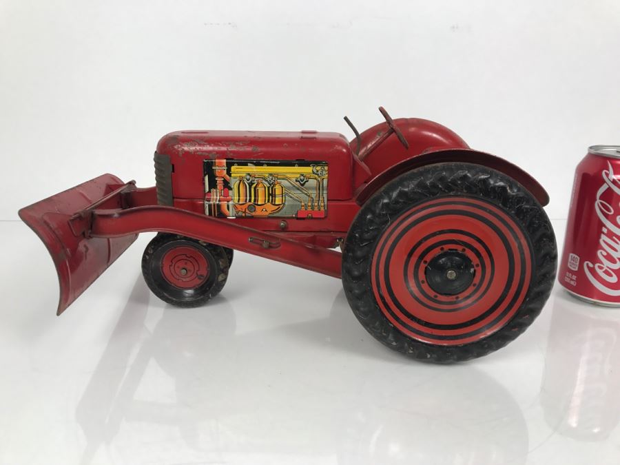 Vintage 1950's Marx Toys Tin Litho Tractor Farm Equipment Toy With Front Plow [Photo 11]