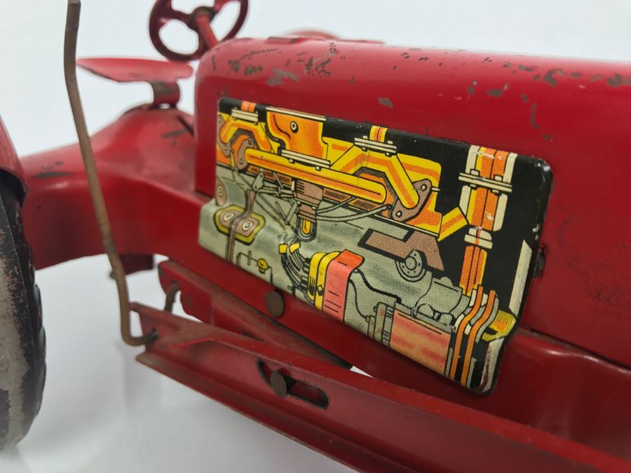 Vintage 1950's Marx Toys Tin Litho Tractor Farm Equipment Toy With Front Plow [Photo 6]