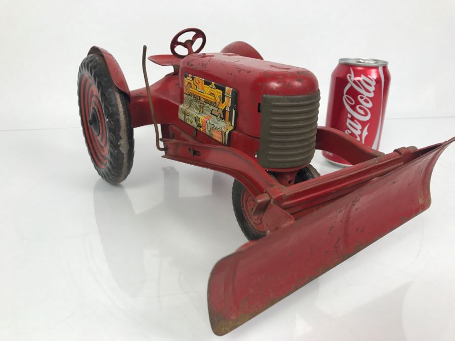 Vintage 1950's Marx Toys Tin Litho Tractor Farm Equipment Toy With Front Plow [Photo 5]