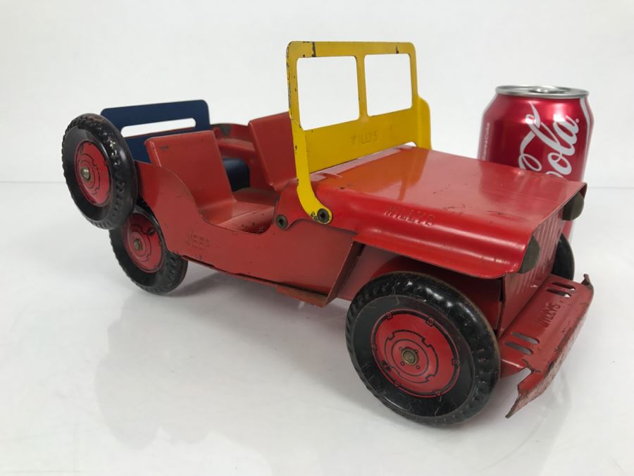 Vintage 1950's Marx Toys Red Willys JEEP Pressed Steel Metal Toy Car