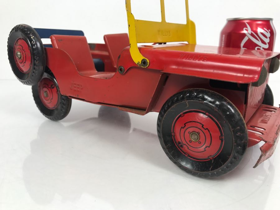 Vintage 1950 S Marx Toys Red Willys Jeep Pressed Steel Metal Toy Car