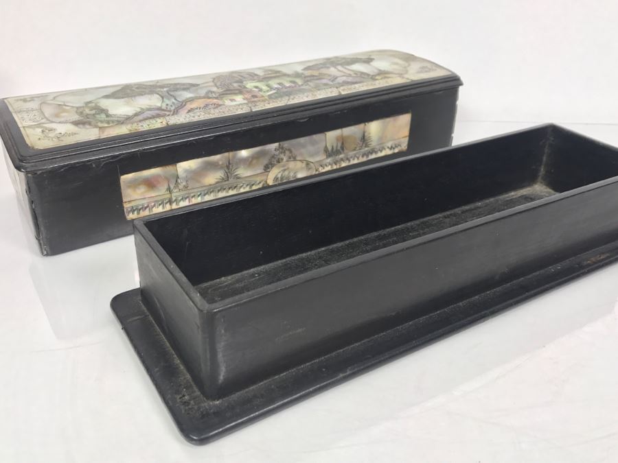 Stunning Asian Wooden Box With Detailed Mother Of Pearl Inlay On 5 Sides Of Box [Photo 29]