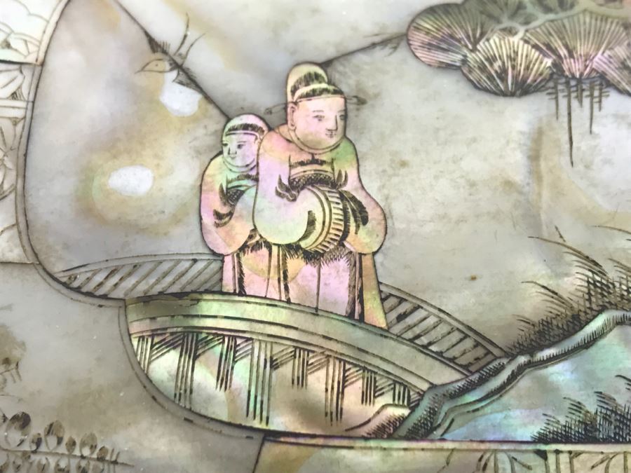 Stunning Asian Wooden Box With Detailed Mother Of Pearl Inlay On 5 Sides Of Box [Photo 8]