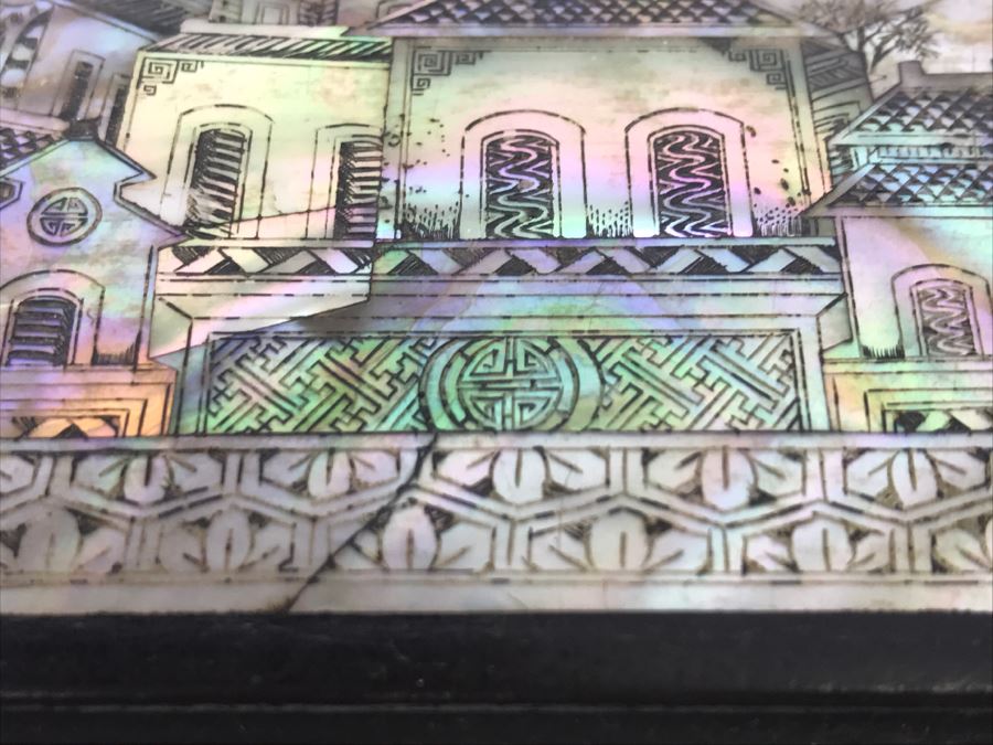 Stunning Asian Wooden Box With Detailed Mother Of Pearl Inlay On 5 Sides Of Box [Photo 34]