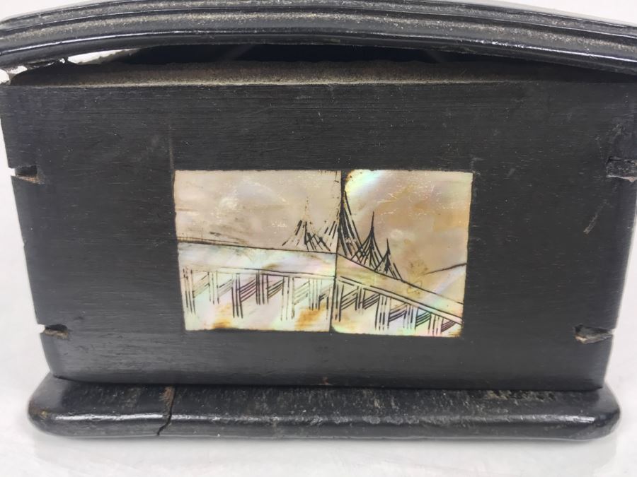 Stunning Asian Wooden Box With Detailed Mother Of Pearl Inlay On 5 Sides Of Box [Photo 23]