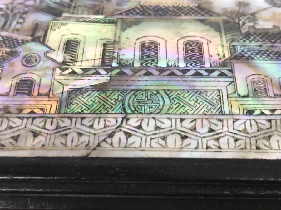 Stunning Asian Wooden Box With Detailed Mother Of Pearl Inlay On 5 Sides Of Box [Photo 33]
