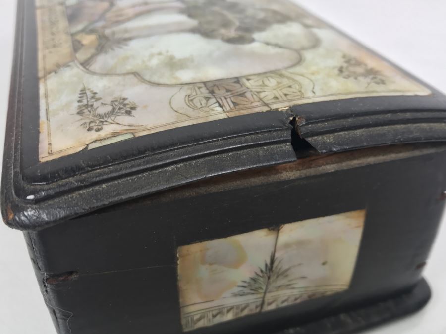 Stunning Asian Wooden Box With Detailed Mother Of Pearl Inlay On 5 Sides Of Box [Photo 17]