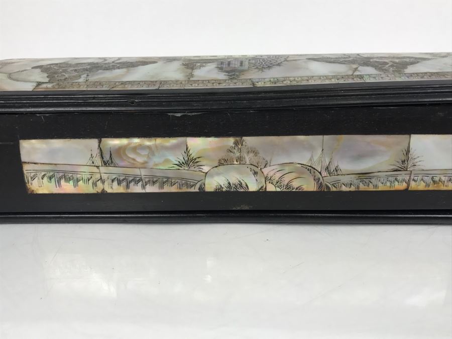 Stunning Asian Wooden Box With Detailed Mother Of Pearl Inlay On 5 Sides Of Box [Photo 20]