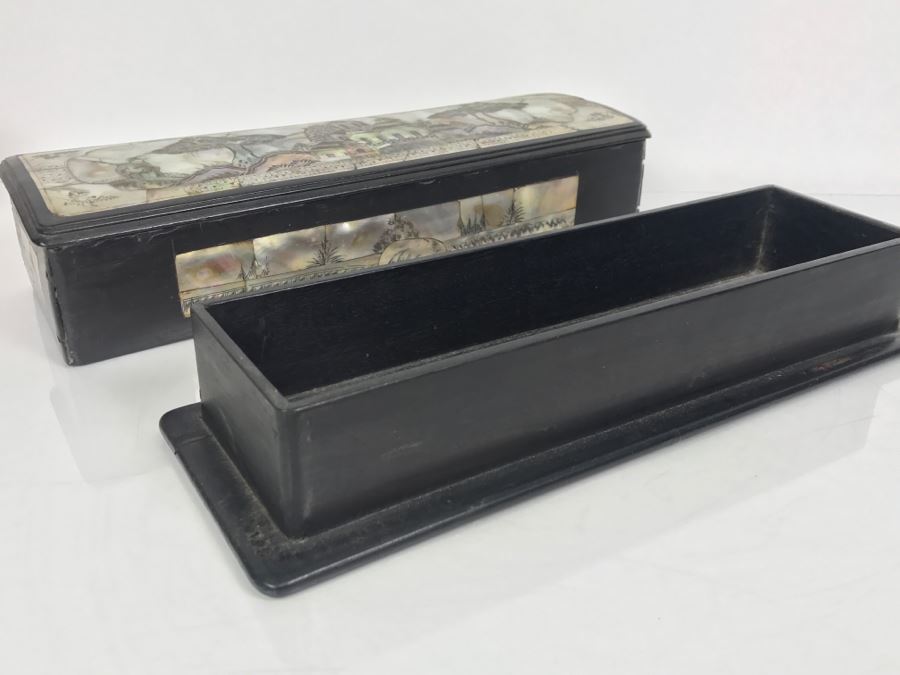 Stunning Asian Wooden Box With Detailed Mother Of Pearl Inlay On 5 Sides Of Box [Photo 30]