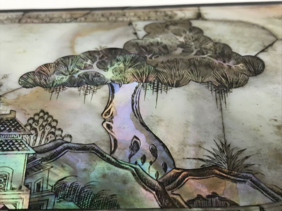 Stunning Asian Wooden Box With Detailed Mother Of Pearl Inlay On 5 Sides Of Box [Photo 36]