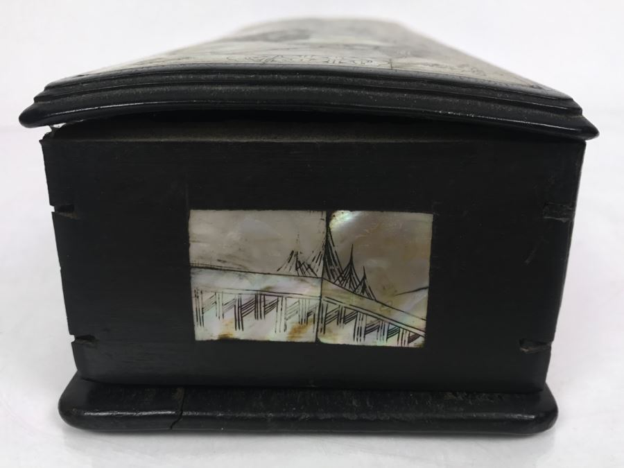 Stunning Asian Wooden Box With Detailed Mother Of Pearl Inlay On 5 Sides Of Box [Photo 22]