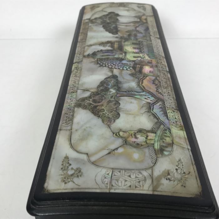 Stunning Asian Wooden Box With Detailed Mother Of Pearl Inlay On 5 Sides Of Box [Photo 26]