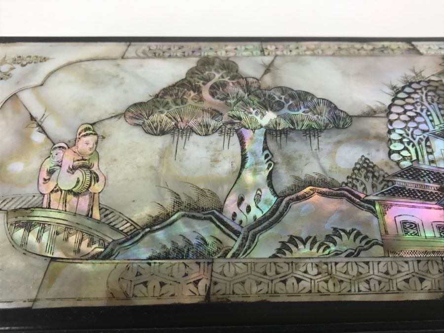 Stunning Asian Wooden Box With Detailed Mother Of Pearl Inlay On 5 Sides Of Box [Photo 10]