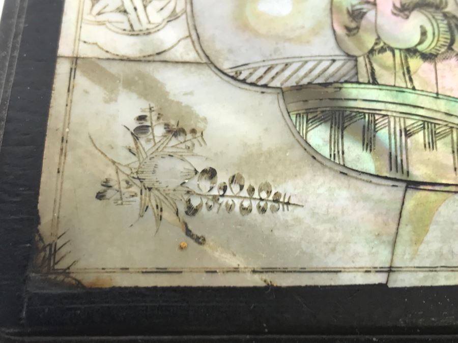 Stunning Asian Wooden Box With Detailed Mother Of Pearl Inlay On 5 Sides Of Box [Photo 7]