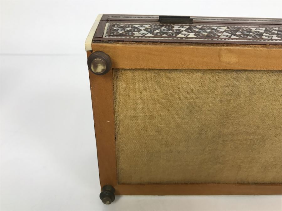Stunning Geometric Metal And Bone Inlay Wooden Footed Box [Photo 25]