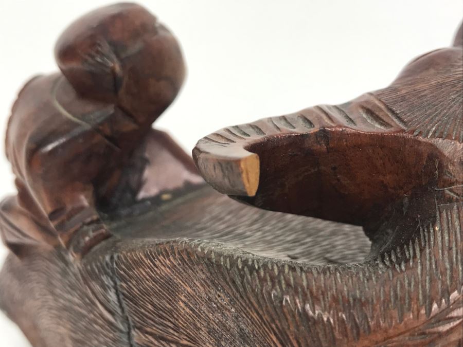 Vintage Hand Carved Wooden Asian Sculpture Of Man On Back Of Bull Ox Note Slight Damage To Horns And Hoof In Photos [Photo 21]