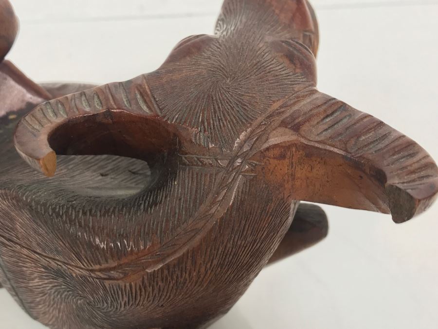 Vintage Hand Carved Wooden Asian Sculpture Of Man On Back Of Bull Ox Note Slight Damage To Horns And Hoof In Photos [Photo 20]