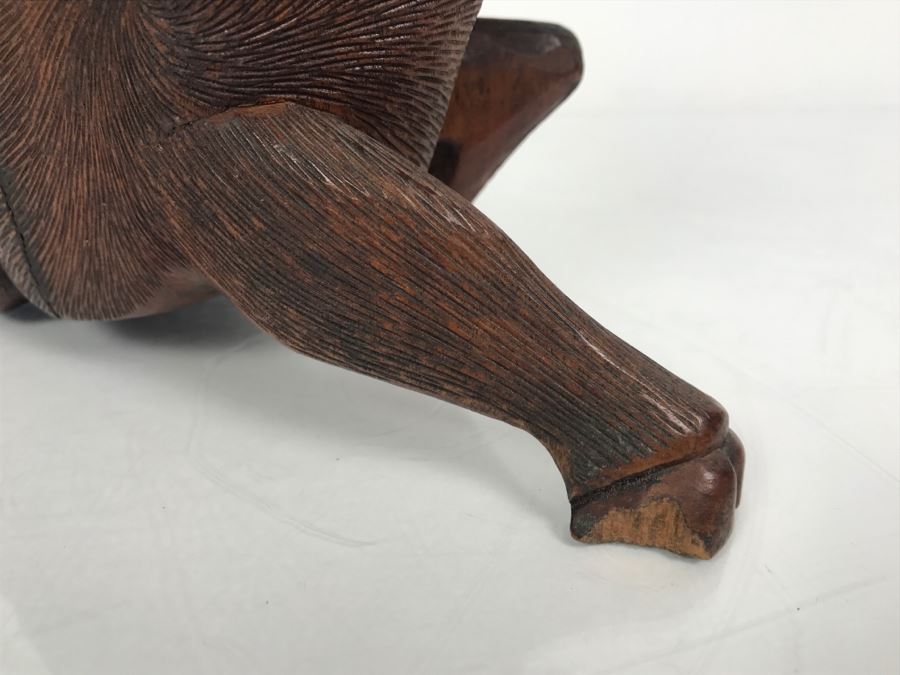Vintage Hand Carved Wooden Asian Sculpture Of Man On Back Of Bull Ox Note Slight Damage To Horns And Hoof In Photos [Photo 18]