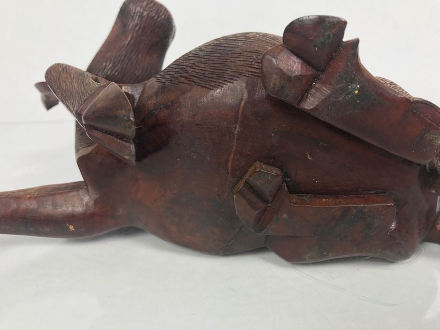Vintage Hand Carved Wooden Asian Sculpture Of Man On Back Of Bull Ox Note Slight Damage To Horns And Hoof In Photos [Photo 30]
