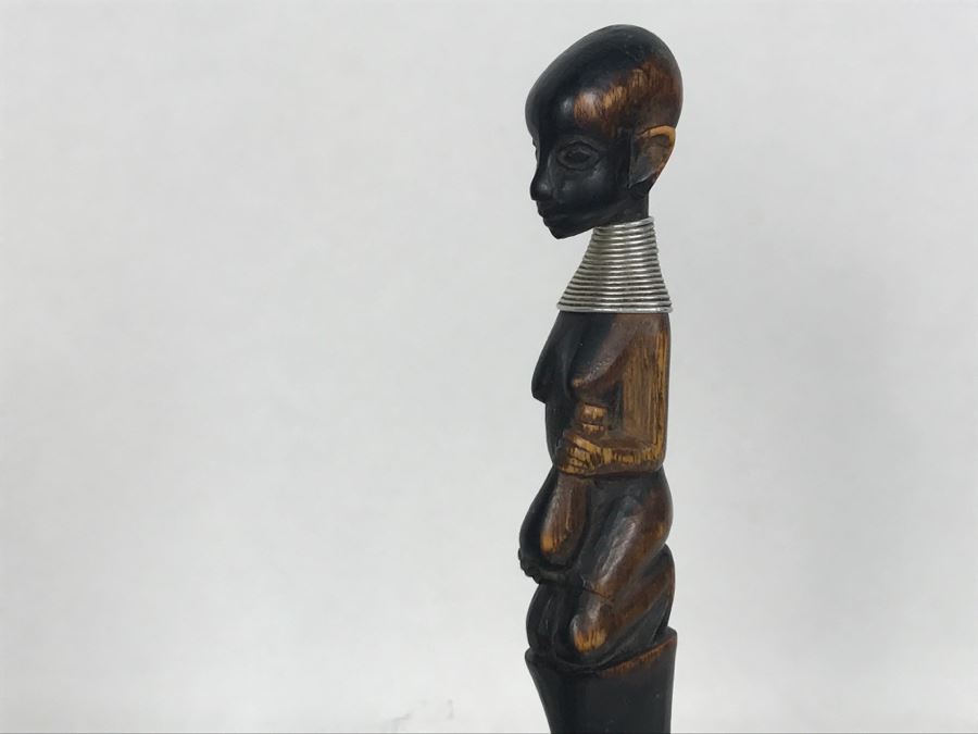 Hand Carved Wooden African Letter Opener And Carved Wooden Stand [Photo 2]