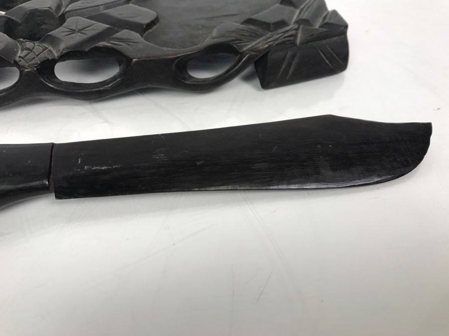 Hand Carved Wooden African Letter Opener And Carved Wooden Stand [Photo 7]