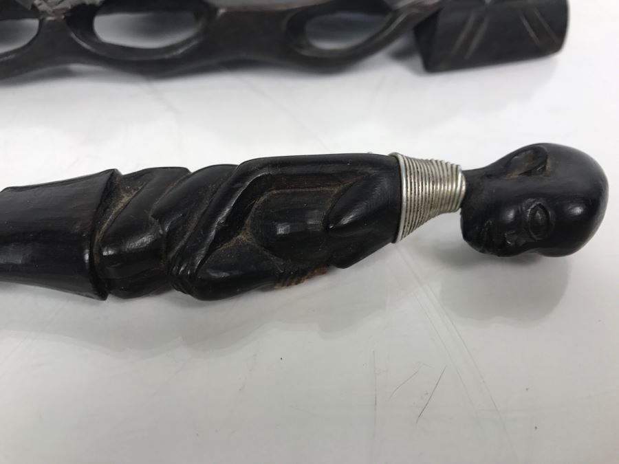 Hand Carved Wooden African Letter Opener And Carved Wooden Stand [Photo 8]