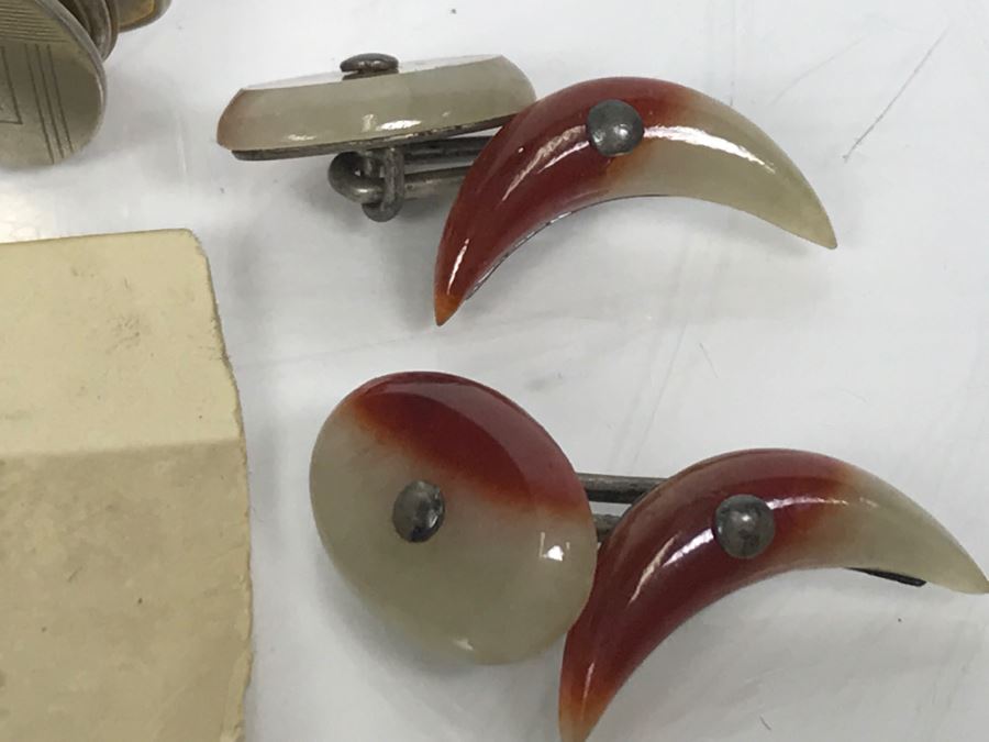 Men's Lot With Sterling Silver GM Monogramed Ring, Cufflinks, Gold Tone Ring, Old Photo And Claw [Photo 9]