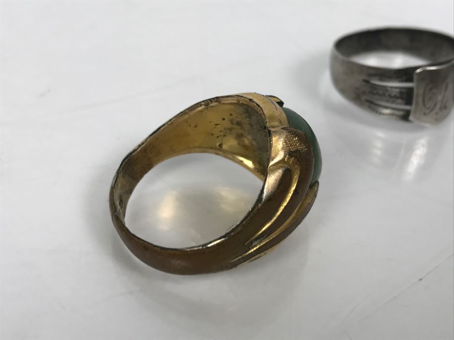 Men's Lot With Sterling Silver GM Monogramed Ring, Cufflinks, Gold Tone Ring, Old Photo And Claw [Photo 15]