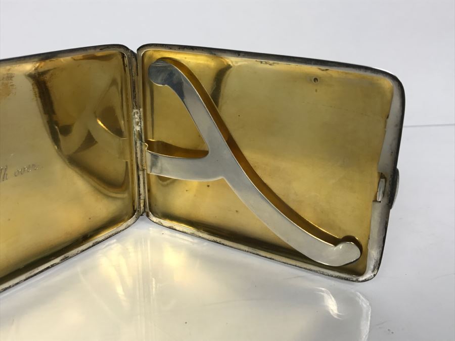 Vintage Napier Sterling Silver Cigarette Case Geometric Chased Design 644/63 Engraved 'My Cup Runneth Over' 100.7g [Photo 5]