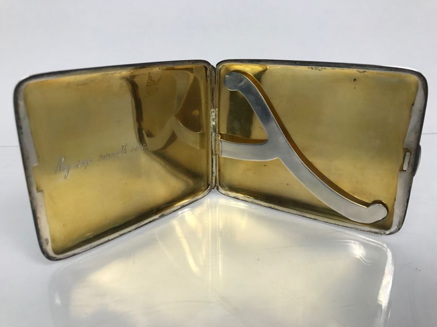 Vintage Napier Sterling Silver Cigarette Case Geometric Chased Design 644/63 Engraved 'My Cup Runneth Over' 100.7g [Photo 3]