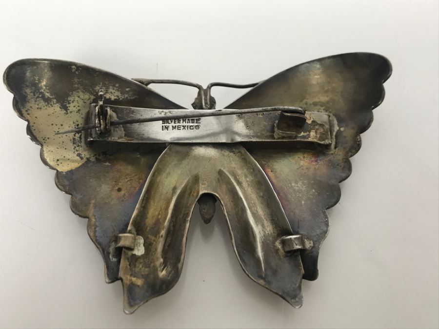 Sterling Silver And Turquoise Butterfly Brooch 23.2g [Photo 9]