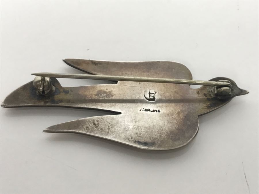 Sterling Silver Bird Brooch Pin Stamped C B Sterling 4.8g [Photo 4]