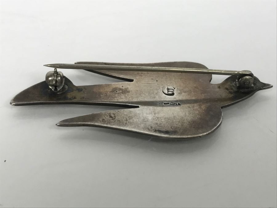 Sterling Silver Bird Brooch Pin Stamped C B Sterling 4.8g [Photo 7]