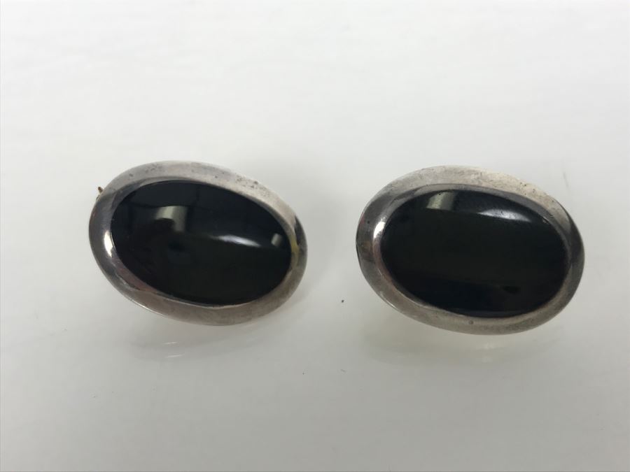 Sterling Silver And Black Stone Post Earrings 6.2g [Photo 3]