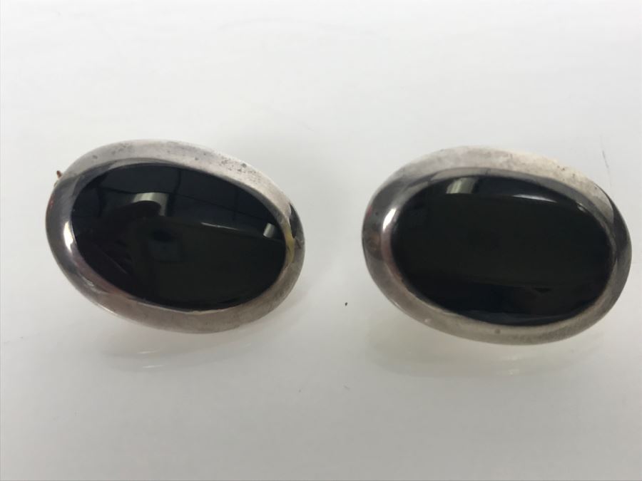 Sterling Silver And Black Stone Post Earrings 6.2g [Photo 2]